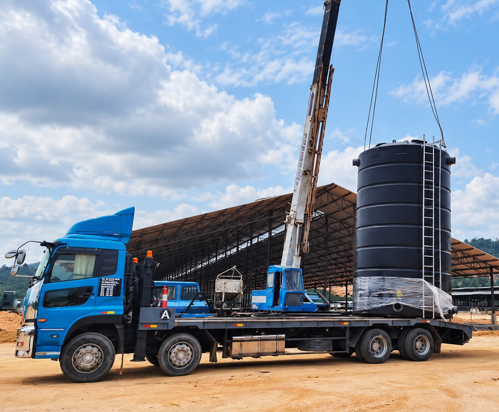 NY Hardware Team Loading Water Tank onto A Customer's Pickup