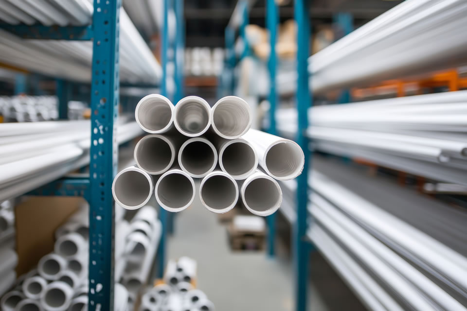 PVC Pipes Stacked at Supplier Warehouse in Malaysia